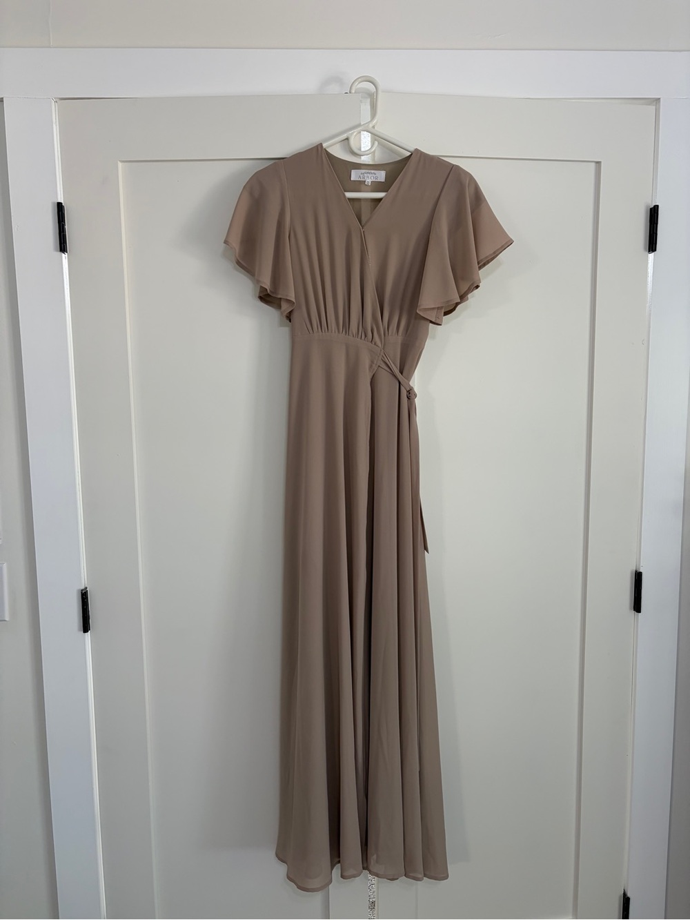 Arbor Taupe Wrap Maxi Dress with Flutter Sleeves
